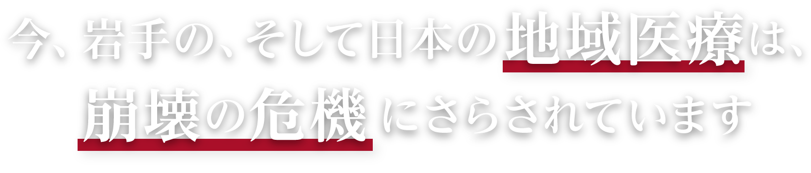 今、岩手の、そして日本の地域医療は、崩壊の危機にさらされています